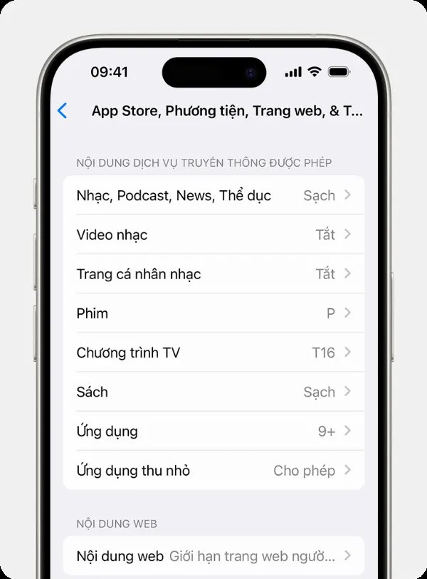 Cài đặt Giới hạn nội dung trên iPhone