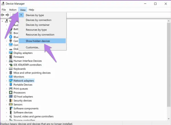 Chọn Show hidden devices