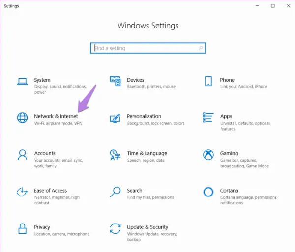 Click vào Network and Internet