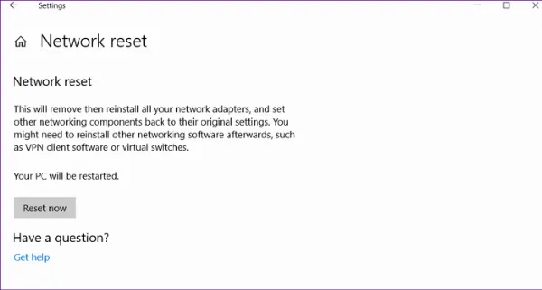 Click vào Reset now