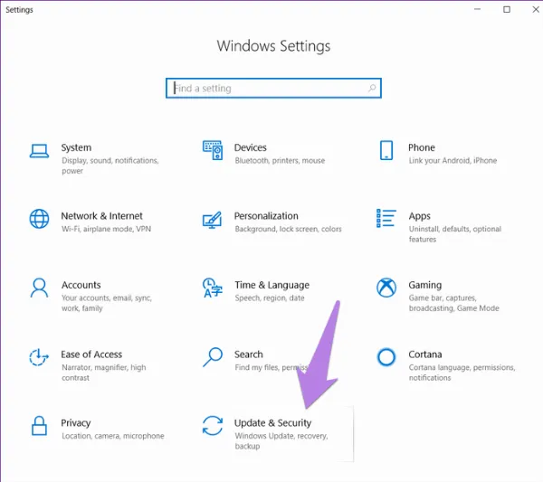 Click vào Update & Security