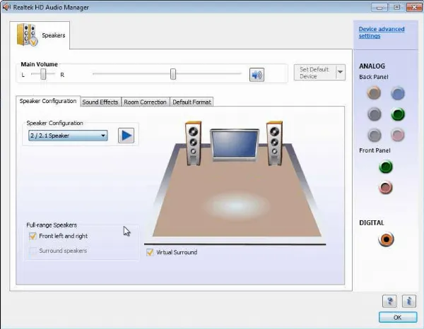 Giao diện làm việc của trình điều khiển Realtek HD Audio Drivers
