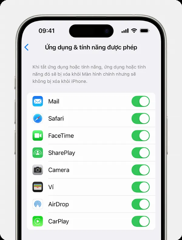Kiểm Soát Nội Dung Trên iPhone/iPad Cho Trẻ Em Với Thời Gian Sử Dụng (Keyword: Kiểm Soát Nội Dung) 12 Màn hình iPhone hiển thị danh sách Ứng dụng được phép trong cài đặt Thời gian sử dụng