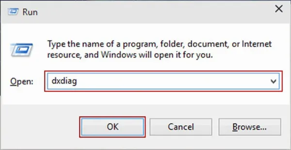 Dấu Hiệu Nhận Biết và Khắc Phục Lỗi Card Màn Hình Laptop 3 Mở hộp thoại Run và gõ dxdiag