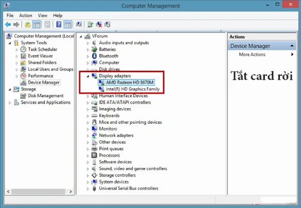 Dấu Hiệu Nhận Biết và Khắc Phục Lỗi Card Màn Hình Laptop 2 Vào Device Manager để tắt card màn hình rời