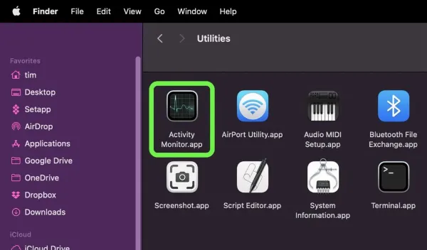 Activity Monitor hiển thị các tiến trình đang chạy trên macOS