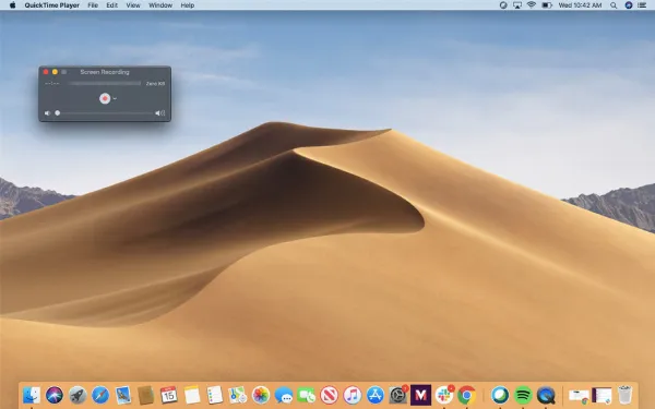 alt bằng tiếng Việt: Nút quay màu đỏ trong cửa sổ Screen Recording của QuickTime Player