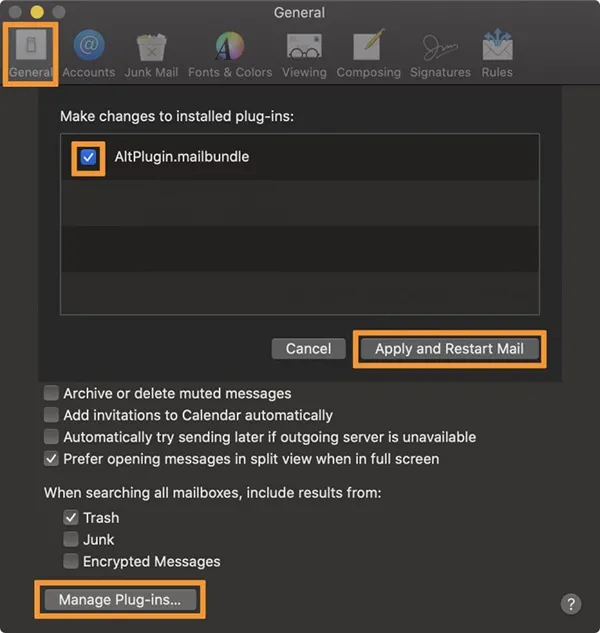   Bật AltStore Plug-in trong phần quản lý Plug-ins của ứng dụng Mail
