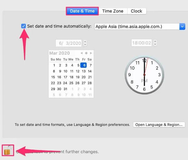   Bật cài đặt giờ tự động trên Mac