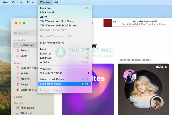   Giao diện xem lời bài hát Apple Music ở chế độ toàn màn hình trên máy Mac