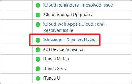 Alt: Kiểm tra trạng thái hệ thống Apple - iMessage đang hoạt động