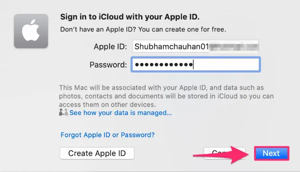   Nhập thông tin đăng nhập iCloud
