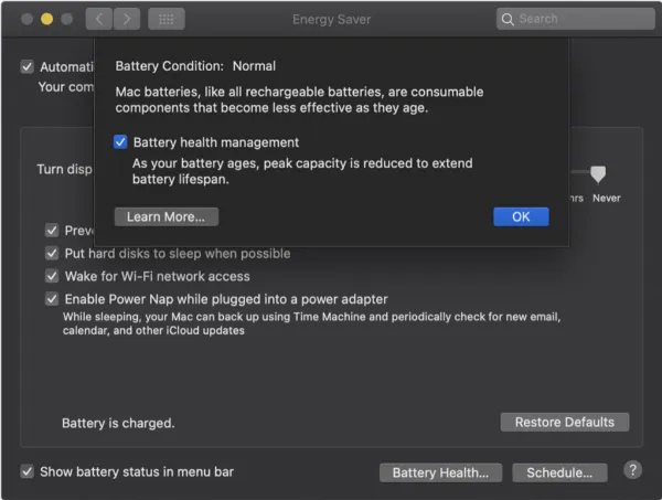   Quản lý sức khỏe pin trên macOS 10.15.5