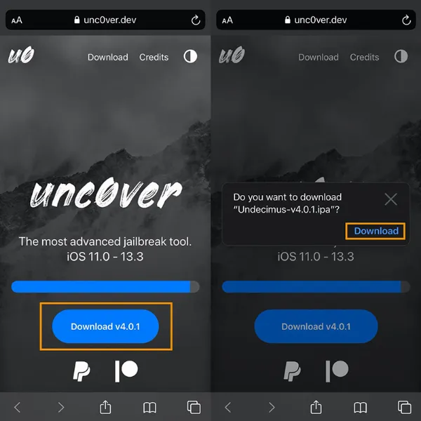   Tải về công cụ jailbreak unc0ver từ trang web chính thức