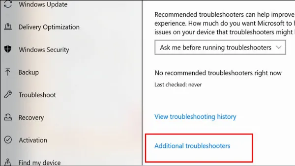 alt text: Hướng dẫn chọn Additional troubleshooters