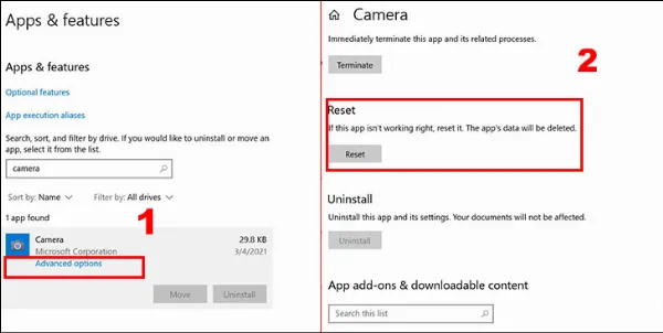 alt text: Hướng dẫn reset ứng dụng Camera