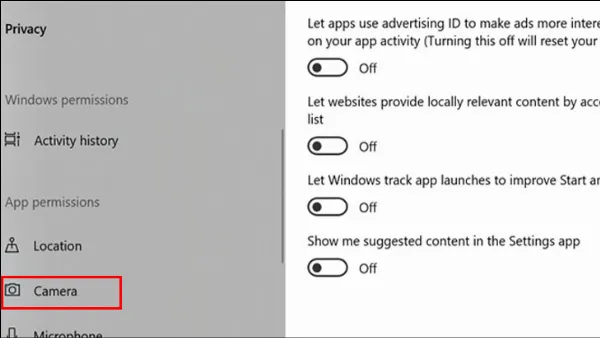 alt text: Hướng dẫn vào mục Privacy trong Settings