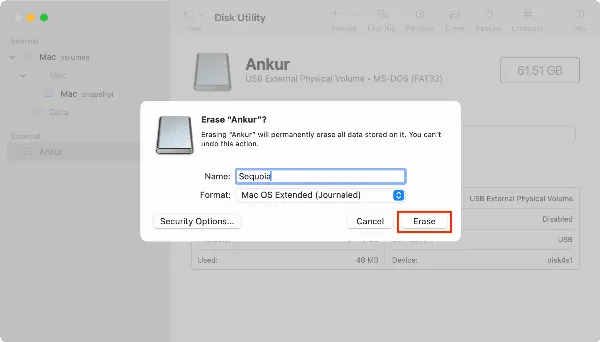 alt Thiết lập các tùy chọn định dạng USB
