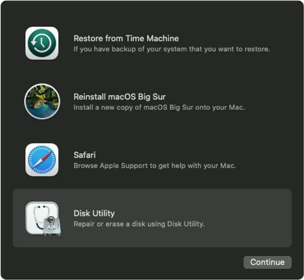 Cách xóa máy Mac chạy chip M1 6   Cửa sổ tiện ích trong chế độ khôi phục macOS, hiển thị các công cụ như Disk Utility.