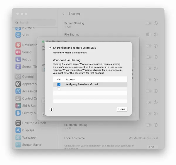   Giao diện các tùy chọn chia sẻ file nâng cao trên macOS Ventura