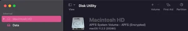 Cách xóa máy Mac chạy chip M1 7   Giao diện Disk Utility, hiển thị ổ đĩa Macintosh HD cần chọn để xóa.