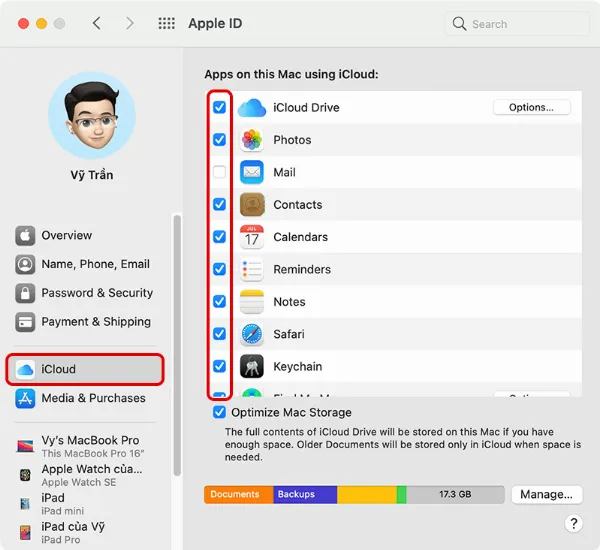 Cách xóa máy Mac chạy chip M1 3   Hướng dẫn bỏ chọn các mục trong iCloud để xóa dữ liệu đồng bộ trên máy Mac.