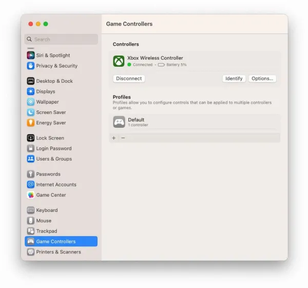   Menu Game Controller mới trong System Settings của macOS Ventura giúp quản lý tay cầm chơi game