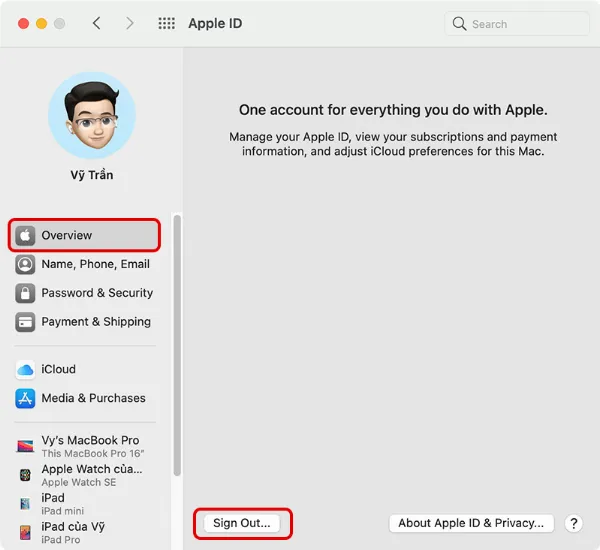Cách xóa máy Mac chạy chip M1 4   Nút Đăng xuất tài khoản iCloud trên macOS, bước cuối cùng để đăng xuất khỏi iCloud.