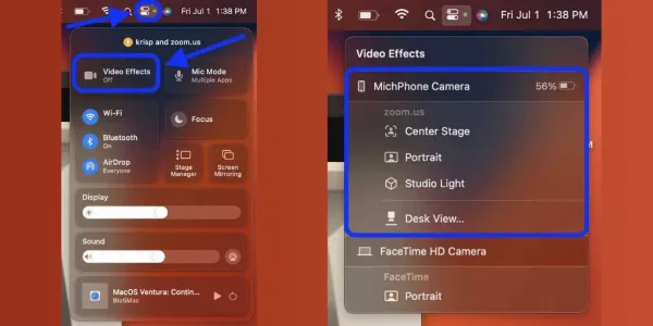   Ứng dụng Zoom đang sử dụng camera iPhone để làm webcam thông qua tính năng Continuity Camera trên Mac