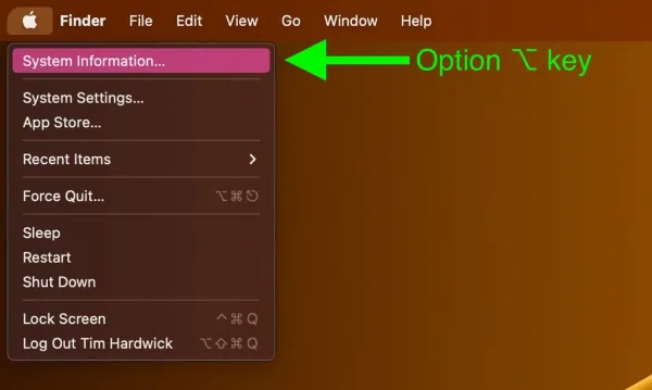 Cách truy cập System Report trên macOS Ventura 1   Truy cập System Information trên macOS Ventura bằng phím Option