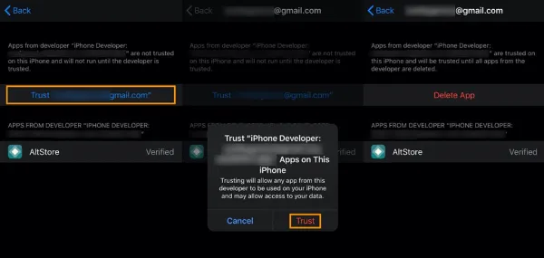   Xác nhận tin cậy nhà phát triển để có thể sử dụng AltStore