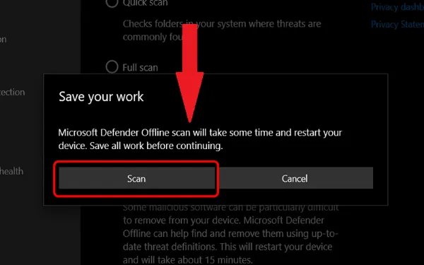 Bấm Scan để quét virus offline