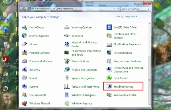 Bạn tìm và nhấp vào mục Troubleshooting