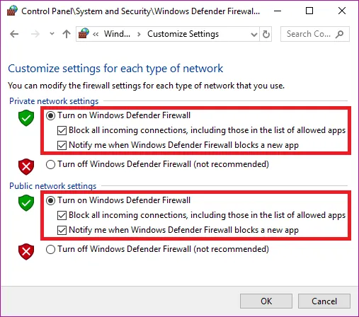 Bảng điều khiển Windows Defender Firewall