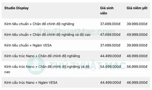 Bảng giá Studio Display cho sinh viên