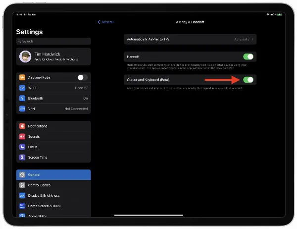 Bật Con trỏ và Bàn phím (Beta) trên iPad