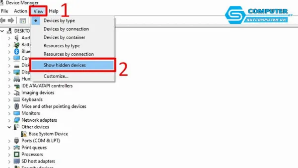 Các bước hiển thị thiết bị ẩn trong Device Manager trên Windows