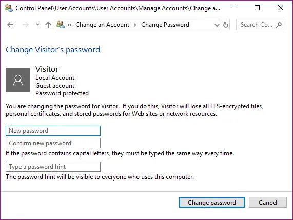 Các bước thay đổi mật khẩu người dùng