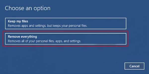 Cách reset Win 10 không cần Boot USB hay đĩa CD + Bước 3