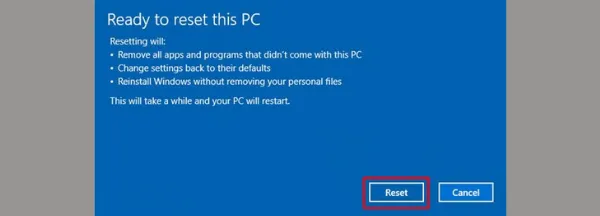 Cách reset Win 10 không cần Boot USB hay đĩa CD + Bước 4