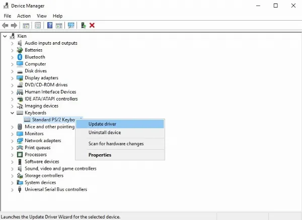 Cập nhật driver cho bàn phím laptop