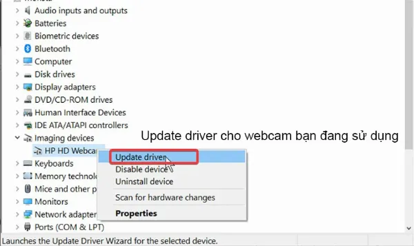 Cập nhật driver webcam