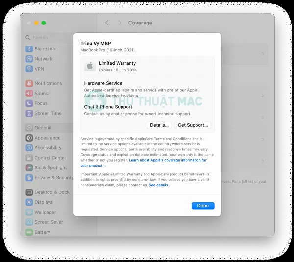 Chi tiết thông tin bảo hành của tai nghe AirPods trong Cài đặt Hệ thống