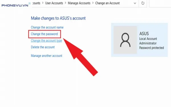 Chọn Change the password để đổi mật khẩu