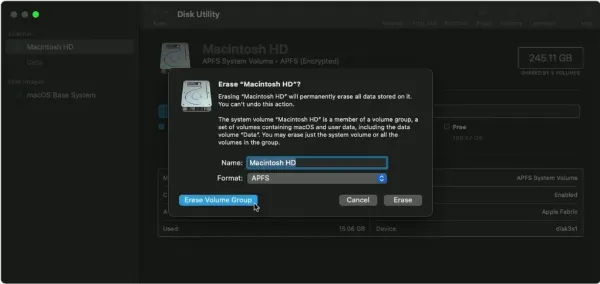 Cách hạ cấp macOS 12 beta xuống macOS Big Sur 2 Chọn định dạng và xóa ổ đĩa
