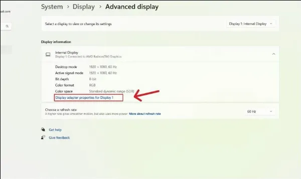 Chọn Display adapter properties