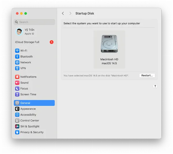 Chọn Khởi động lại ở Chế độ Ổ đĩa Đích