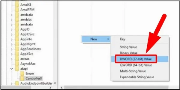 Chọn New rồi chọn DWORD (32 - bit) Value