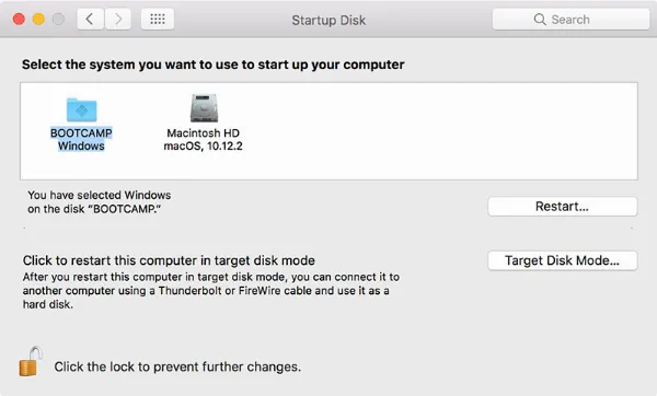 Cách cài đặt Windows 10 trên máy Mac bằng Boot Camp Assistant 6 Chọn ổ đĩa khởi động trên macOS