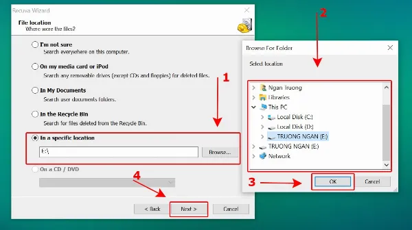 Chọn phân vùng hoặc thiết bị lưu trữ cần quét